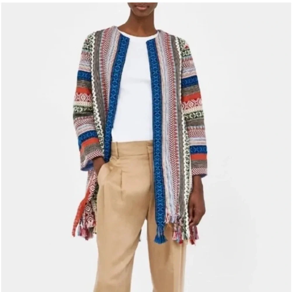 Zara Embroidered Jacquard Coat Jacket Festival - Picture 2 of 16